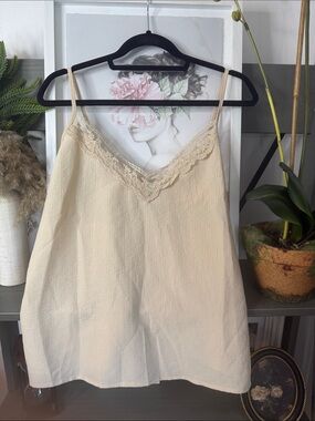 Lace Trim Cream Slip Tank Top